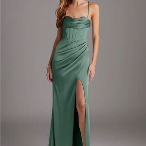 Azazie Brookelle Stretch Satin Dress Green